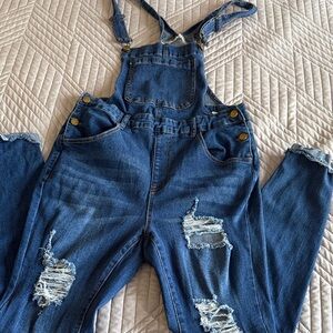 Trendy Distressed Blue Denim Overalls for Women